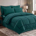 8-Piece Dobby Stripe Comforter Set - Includes 4-Piece Sheet Set with Double Sided Storage Pockets