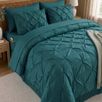 8-Piece Pintuck Pinch Pleated Comforter Set - Includes 4-Piece Sheet Set with Double Sided Storage Pockets