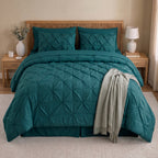 8-Piece Pintuck Pinch Pleated Comforter Set - Includes 4-Piece Sheet Set with Double Sided Storage Pockets