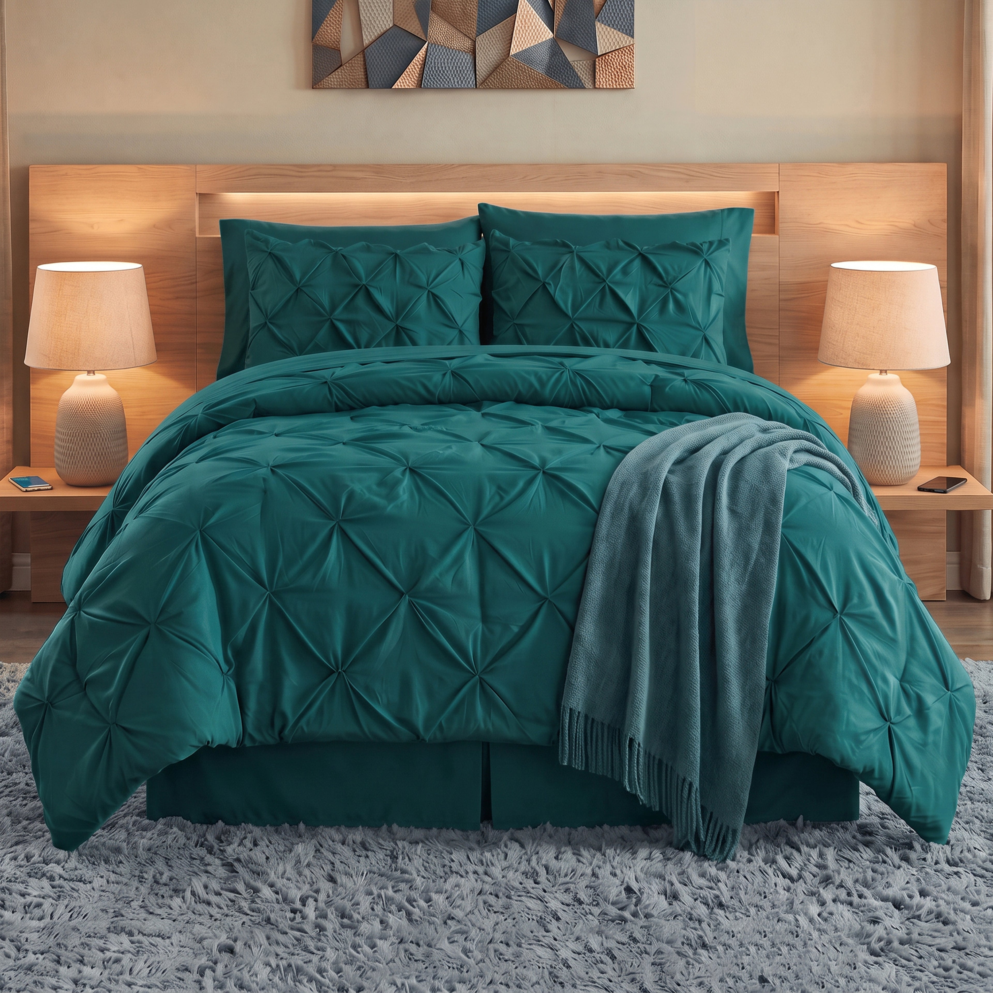 8-Piece Pintuck Pinch Pleated Comforter Set - Includes 4-Piece Sheet Set with Double Sided Storage Pockets