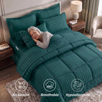 8-Piece Dobby Stripe Comforter Set - Includes 4-Piece Sheet Set with Double Sided Storage Pockets