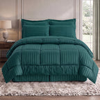 8-Piece Dobby Stripe Comforter Set - Includes 4-Piece Sheet Set with Double Sided Storage Pockets