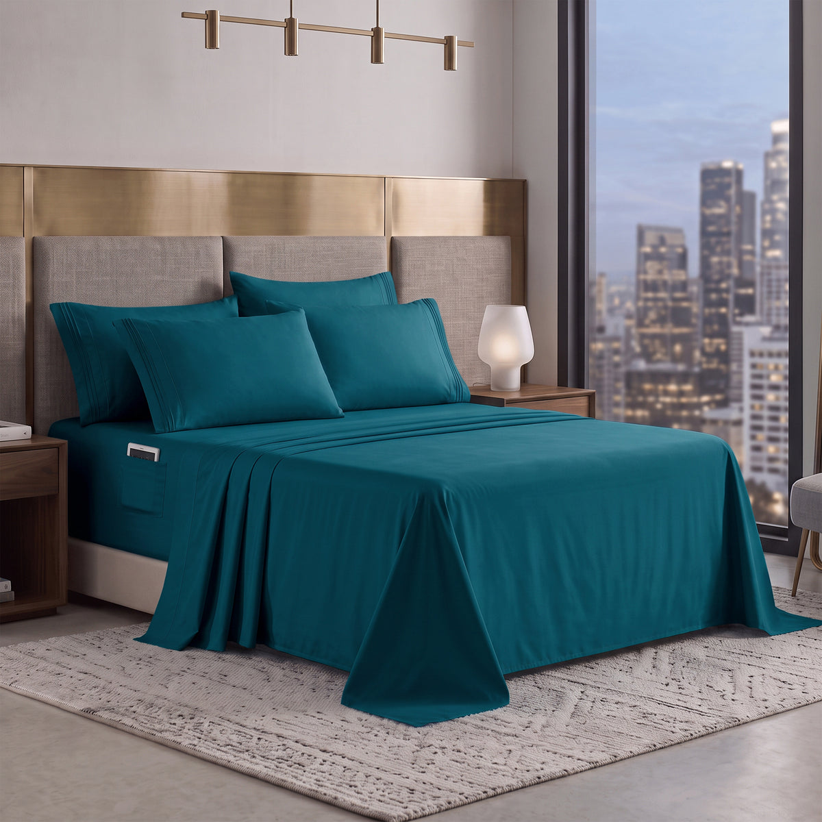 Extra deep 18-24 Inch Pocket 3 Line Embroidery, 6-Piece Sheet Set, Moody Shades