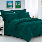 8-Piece Dobby Stripe Comforter Set - Includes 4-Piece Sheet Set with Double Sided Storage Pockets