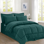 8-Piece Dobby Stripe Comforter Set - Includes 4-Piece Sheet Set with Double Sided Storage Pockets