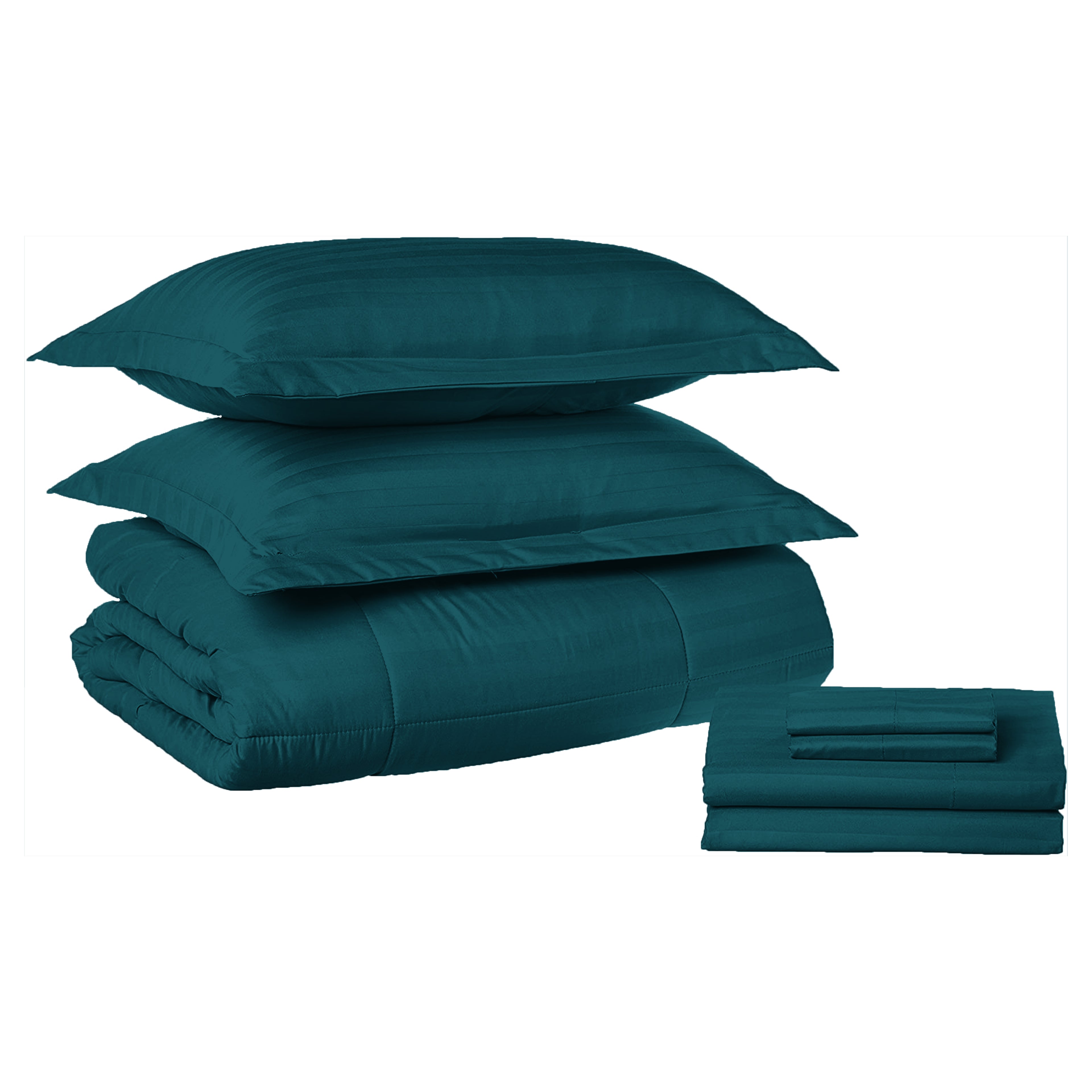 8-Piece Dobby Stripe Comforter Set - Includes 4-Piece Sheet Set with Double Sided Storage Pockets
