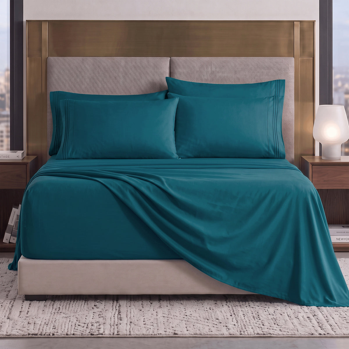 Extra deep 18-24 Inch Pocket 3 Line Embroidery, 6-Piece Sheet Set, Moody Shades