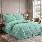 8-Piece Dobby Stripe Comforter Set - Includes 4-Piece Sheet Set with Double Sided Storage Pockets