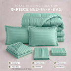 8-Piece Dobby Stripe Comforter Set - Includes 4-Piece Sheet Set with Double Sided Storage Pockets
