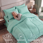 8-Piece Dobby Stripe Comforter Set - Includes 4-Piece Sheet Set with Double Sided Storage Pockets