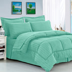 8-Piece Dobby Stripe Comforter Set - Includes 4-Piece Sheet Set with Double Sided Storage Pockets