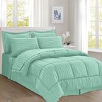 8-Piece Dobby Stripe Comforter Set - Includes 4-Piece Sheet Set with Double Sided Storage Pockets