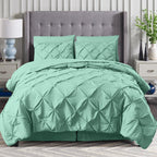 8-Piece Pintuck Pinch Pleated Comforter Set - Includes 4-Piece Sheet Set with Double Sided Storage Pockets