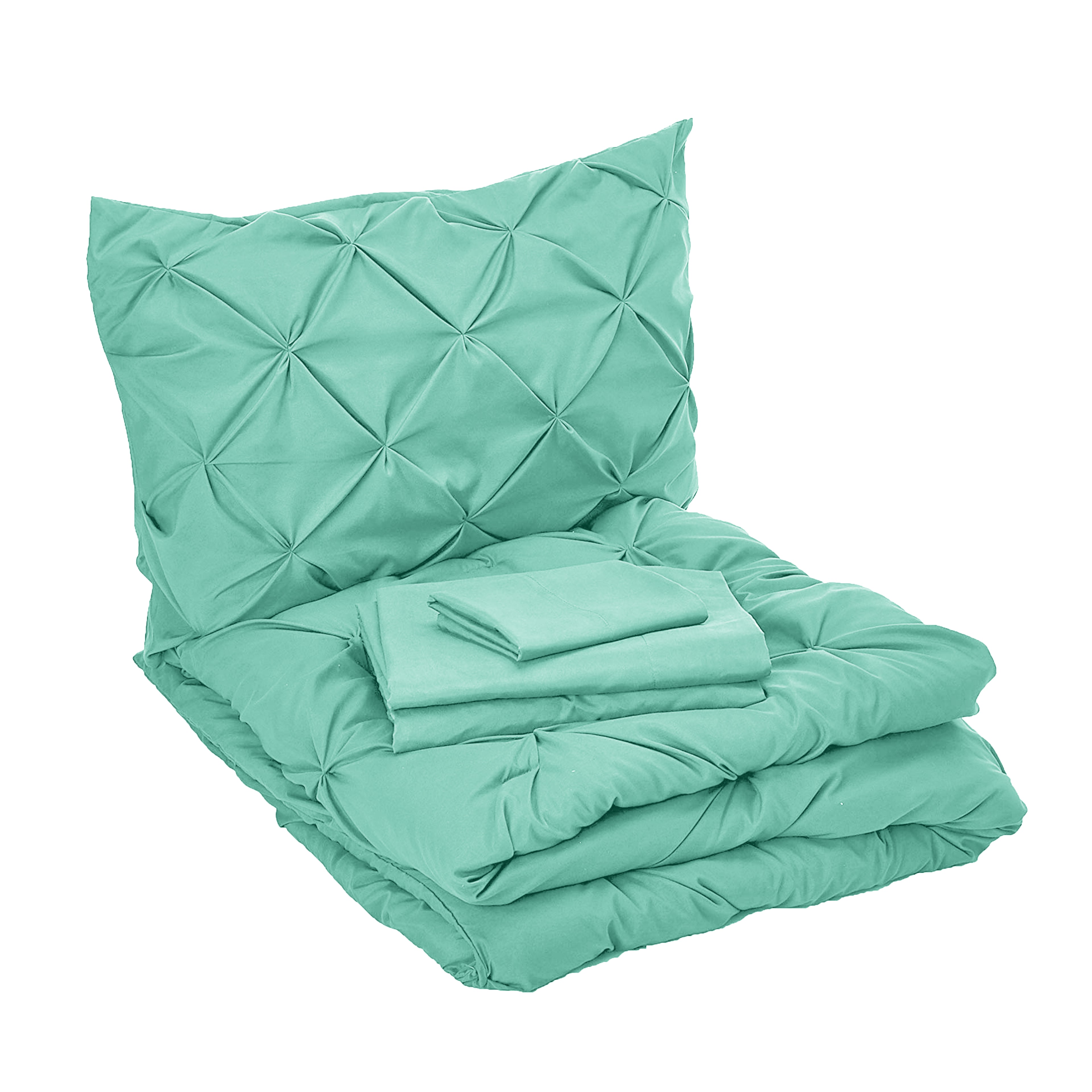 8-Piece Pintuck Pinch Pleated Comforter Set - Includes 4-Piece Sheet Set with Double Sided Storage Pockets