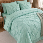 8-Piece Pintuck Pinch Pleated Comforter Set - Includes 4-Piece Sheet Set with Double Sided Storage Pockets