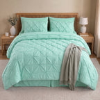 8-Piece Pintuck Pinch Pleated Comforter Set - Includes 4-Piece Sheet Set with Double Sided Storage Pockets