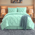 8-Piece Pintuck Pinch Pleated Comforter Set - Includes 4-Piece Sheet Set with Double Sided Storage Pockets