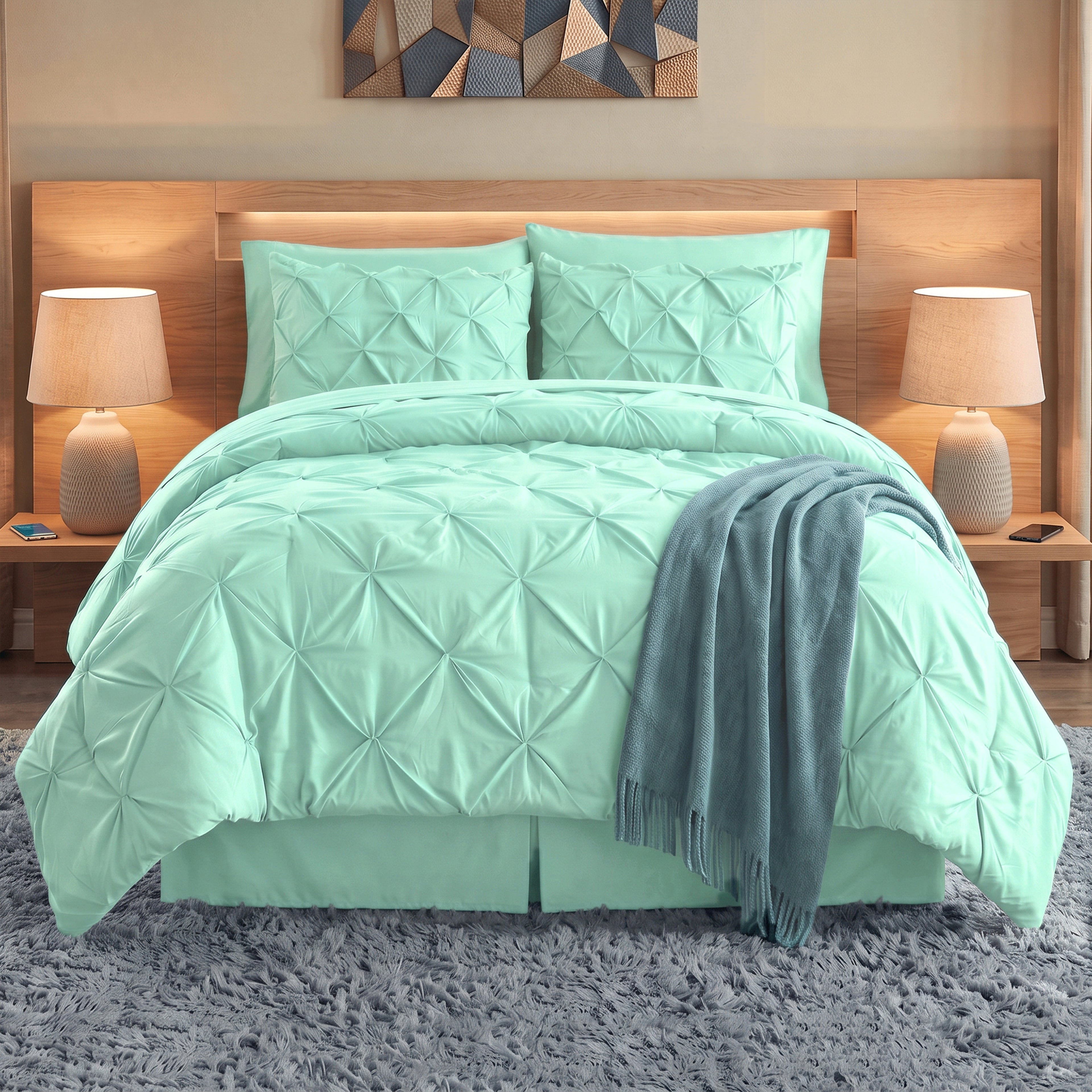 8-Piece Pintuck Pinch Pleated Comforter Set - Includes 4-Piece Sheet Set with Double Sided Storage Pockets