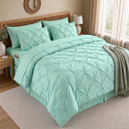 8-Piece Pintuck Pinch Pleated Comforter Set - Includes 4-Piece Sheet Set with Double Sided Storage Pockets