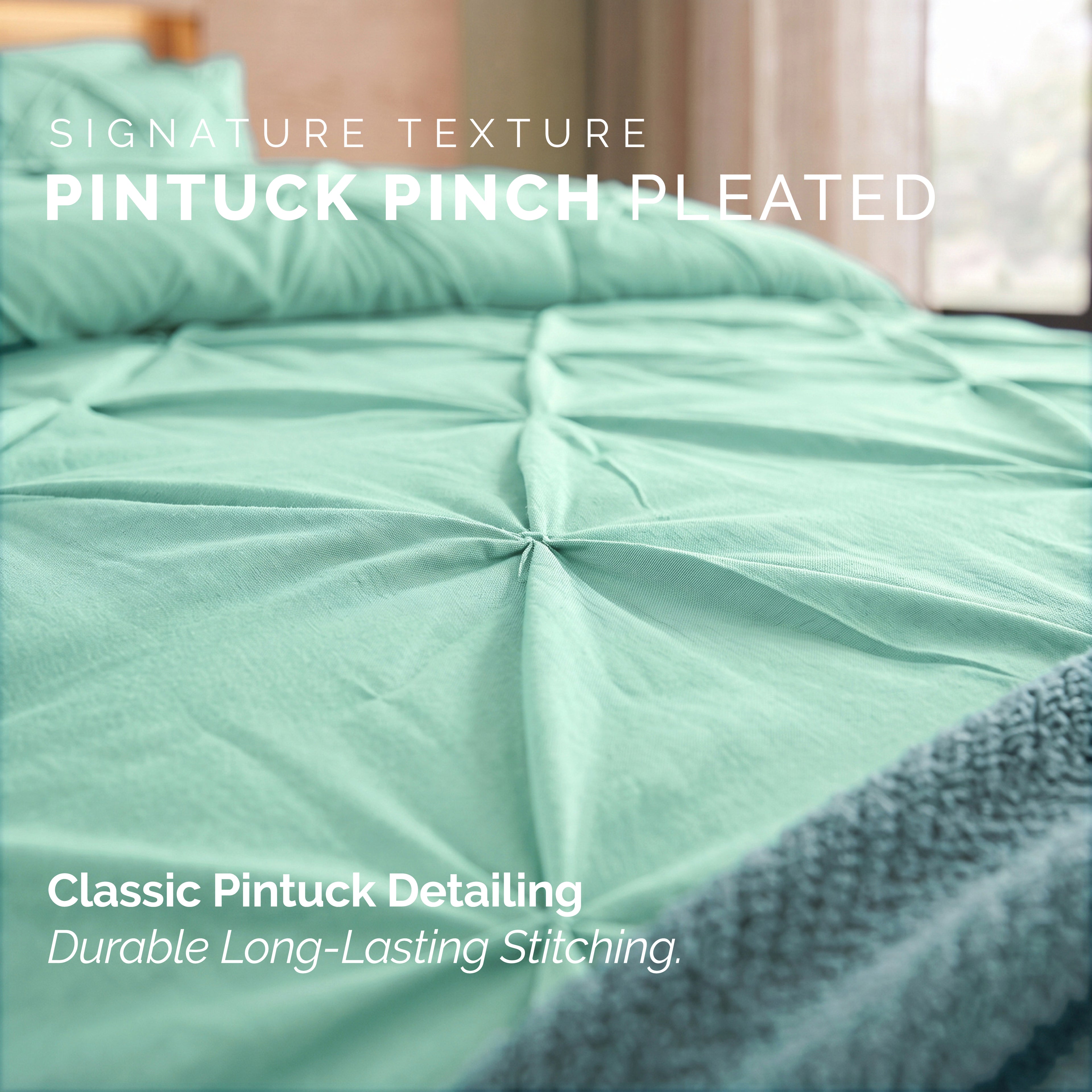 8-Piece Pintuck Pinch Pleated Comforter Set - Includes 4-Piece Sheet Set with Double Sided Storage Pockets