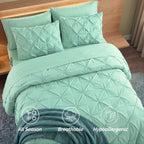 8-Piece Pintuck Pinch Pleated Comforter Set - Includes 4-Piece Sheet Set with Double Sided Storage Pockets