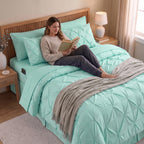 8-Piece Pintuck Pinch Pleated Comforter Set - Includes 4-Piece Sheet Set with Double Sided Storage Pockets
