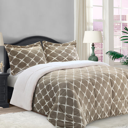 Elegant Comfort 3-Piece Micro-Suede Reversible Sherpa - Bloomingdale Pattern Comforter Set