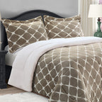 3-Piece Micro-Suede Reversible Sherpa - Bloomingdale Pattern Comforter Set