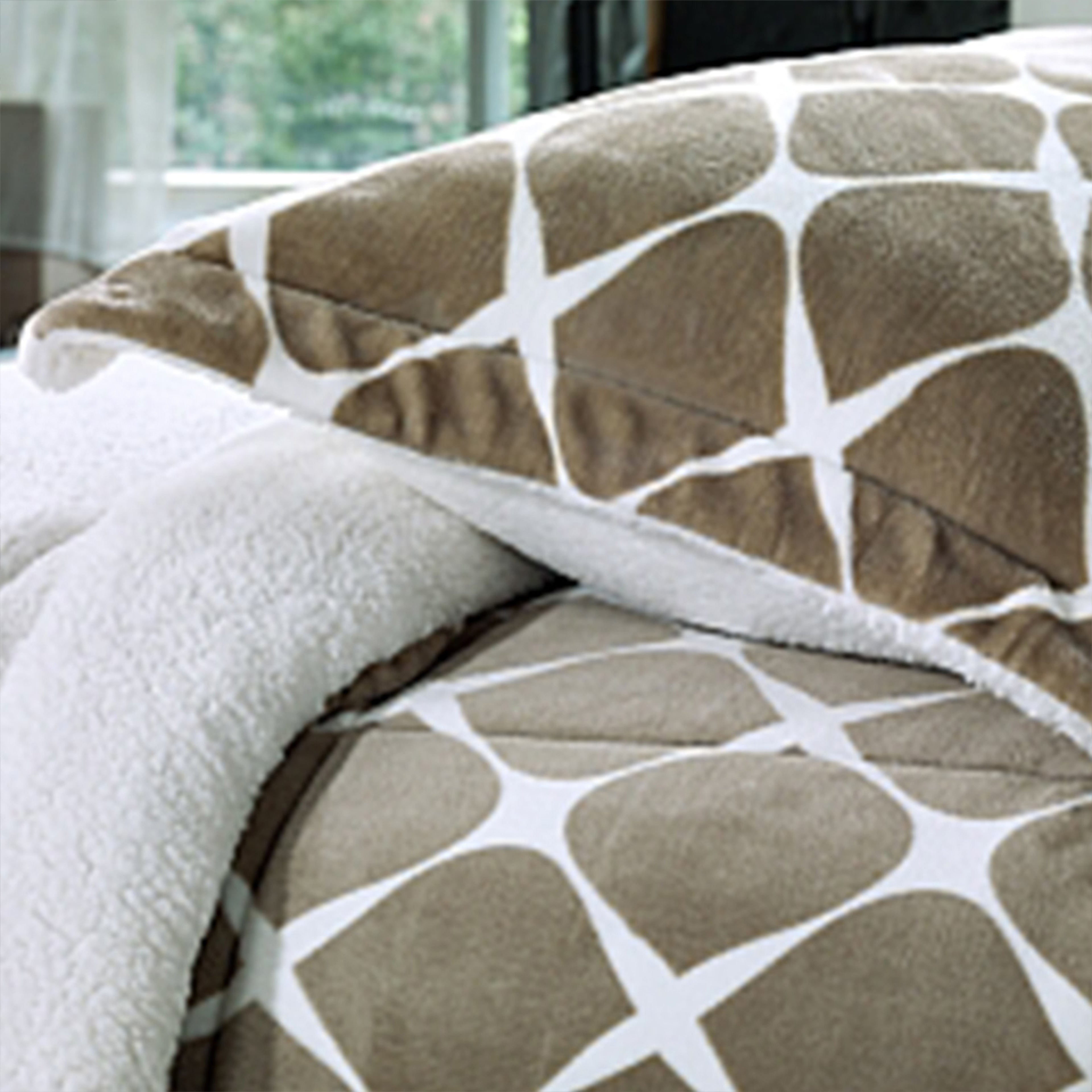 3-Piece Micro-Suede Reversible Sherpa - Bloomingdale Pattern Comforter Set