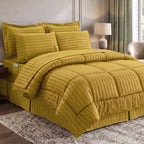8-Piece Dobby Stripe Comforter Set - Includes 4-Piece Sheet Set with Double Sided Storage Pockets