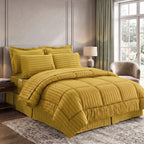 8-Piece Dobby Stripe Comforter Set - Includes 4-Piece Sheet Set with Double Sided Storage Pockets
