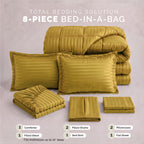 8-Piece Dobby Stripe Comforter Set - Includes 4-Piece Sheet Set with Double Sided Storage Pockets