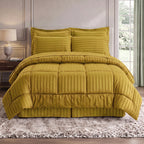8-Piece Dobby Stripe Comforter Set - Includes 4-Piece Sheet Set with Double Sided Storage Pockets
