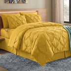 8-Piece Pintuck Pinch Pleated Comforter Set - Includes 4-Piece Sheet Set with Double Sided Storage Pockets