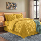 8-Piece Pintuck Pinch Pleated Comforter Set - Includes 4-Piece Sheet Set with Double Sided Storage Pockets