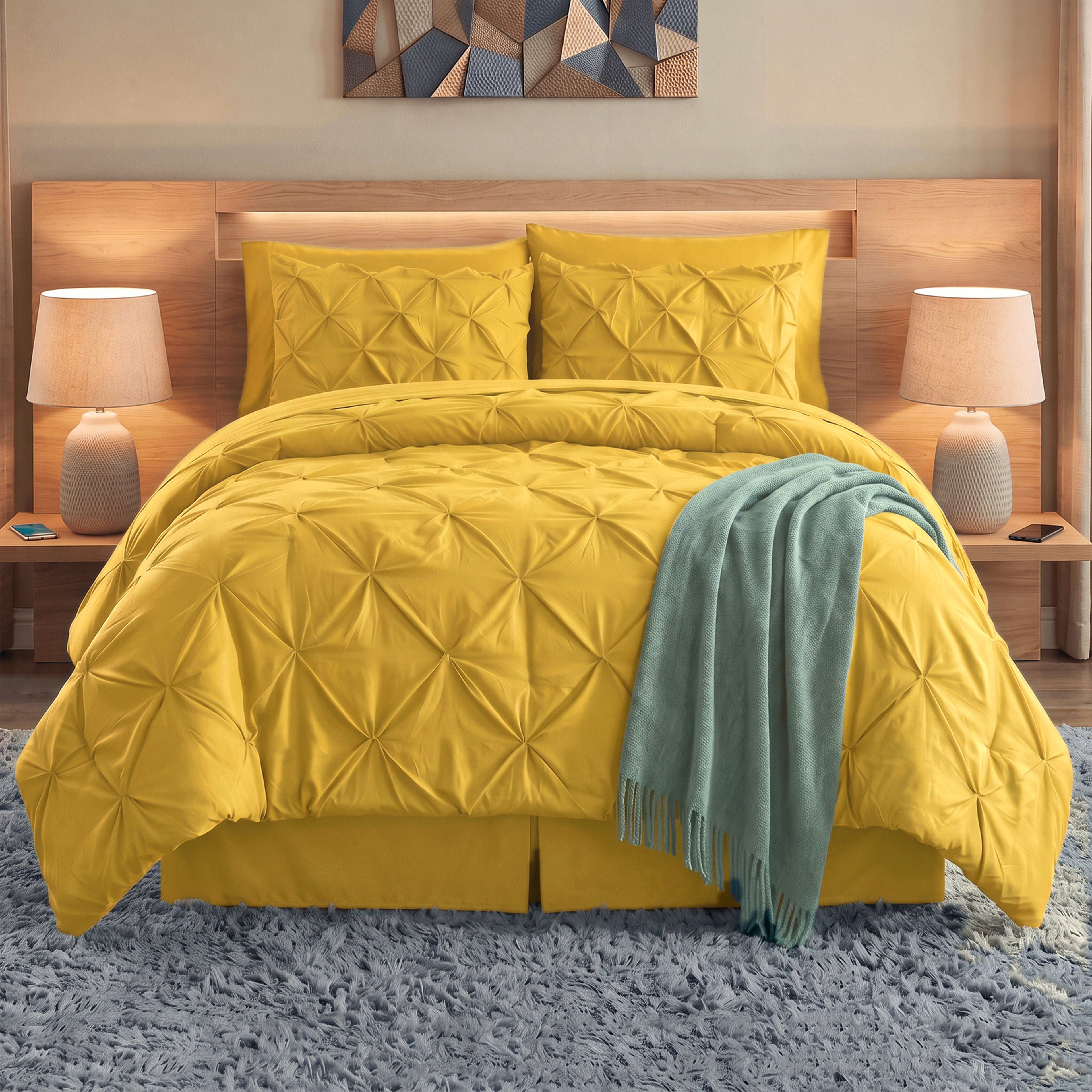 8-Piece Pintuck Pinch Pleated Comforter Set - Includes 4-Piece Sheet Set with Double Sided Storage Pockets