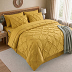 8-Piece Pintuck Pinch Pleated Comforter Set - Includes 4-Piece Sheet Set with Double Sided Storage Pockets