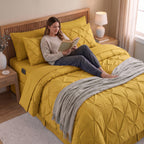 8-Piece Pintuck Pinch Pleated Comforter Set - Includes 4-Piece Sheet Set with Double Sided Storage Pockets