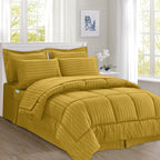 8-Piece Dobby Stripe Comforter Set - Includes 4-Piece Sheet Set with Double Sided Storage Pockets