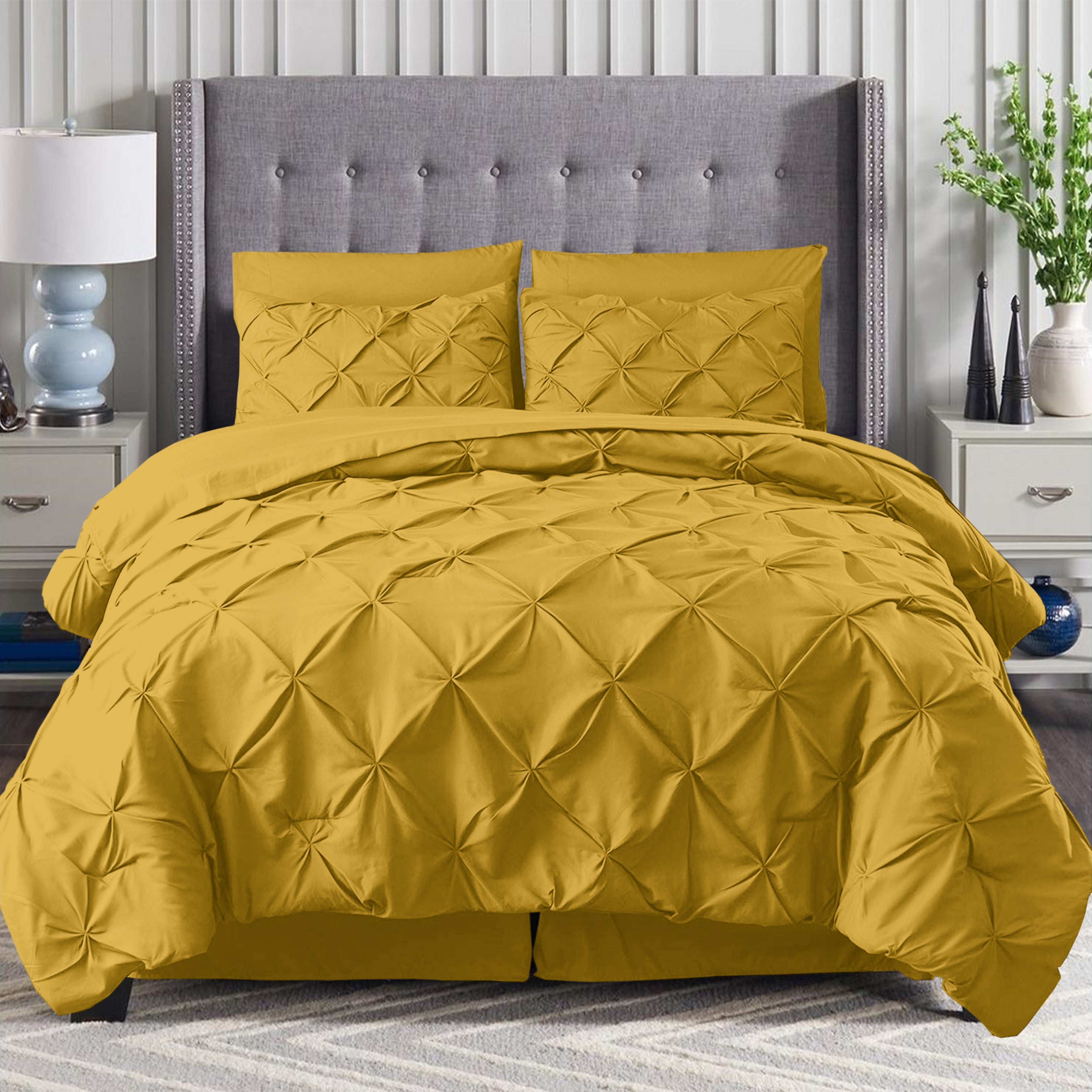 8-Piece Pintuck Pinch Pleated Comforter Set - Includes 4-Piece Sheet Set with Double Sided Storage Pockets
