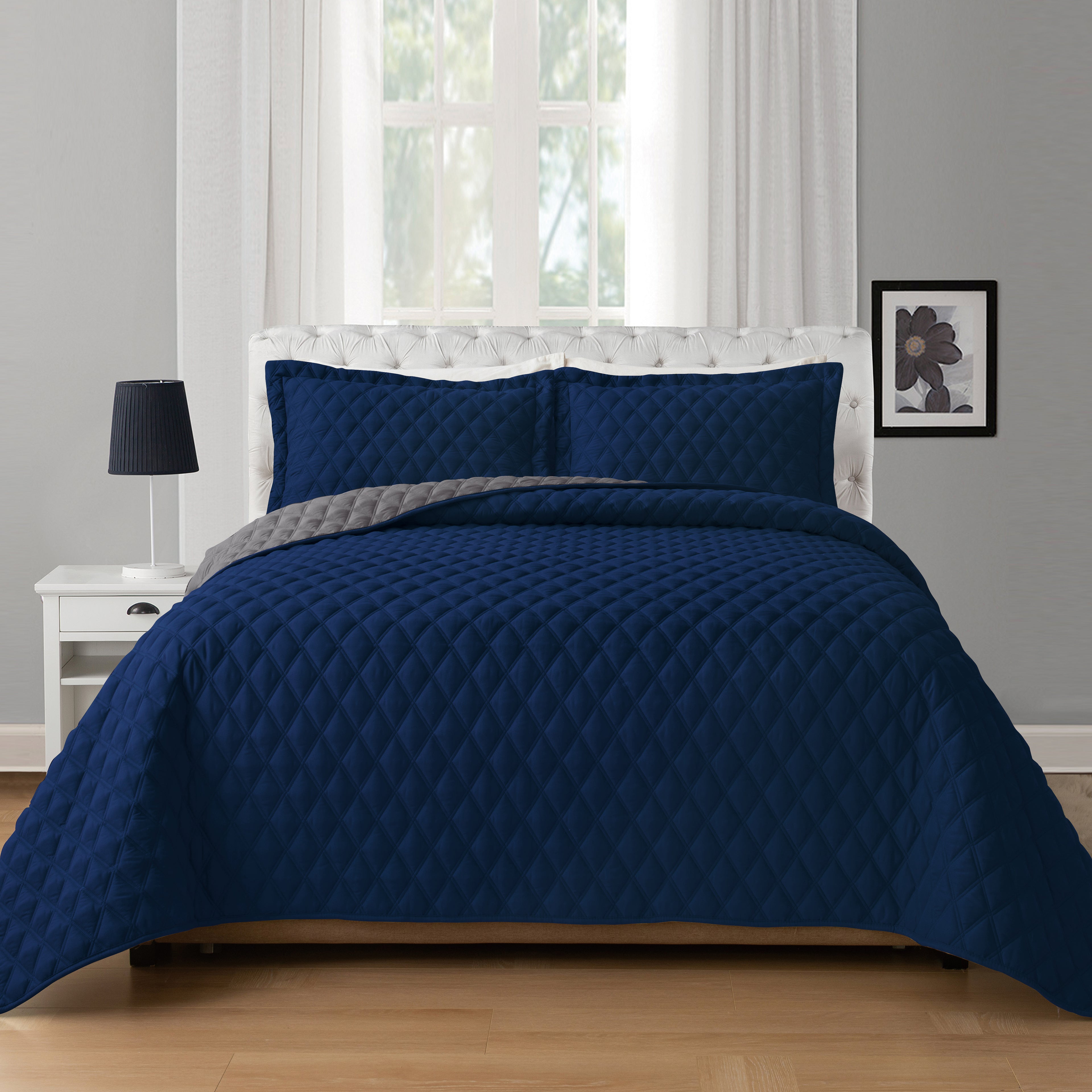 3-Piece Diamond Quilted Reversible Bedspread Coverlet Set