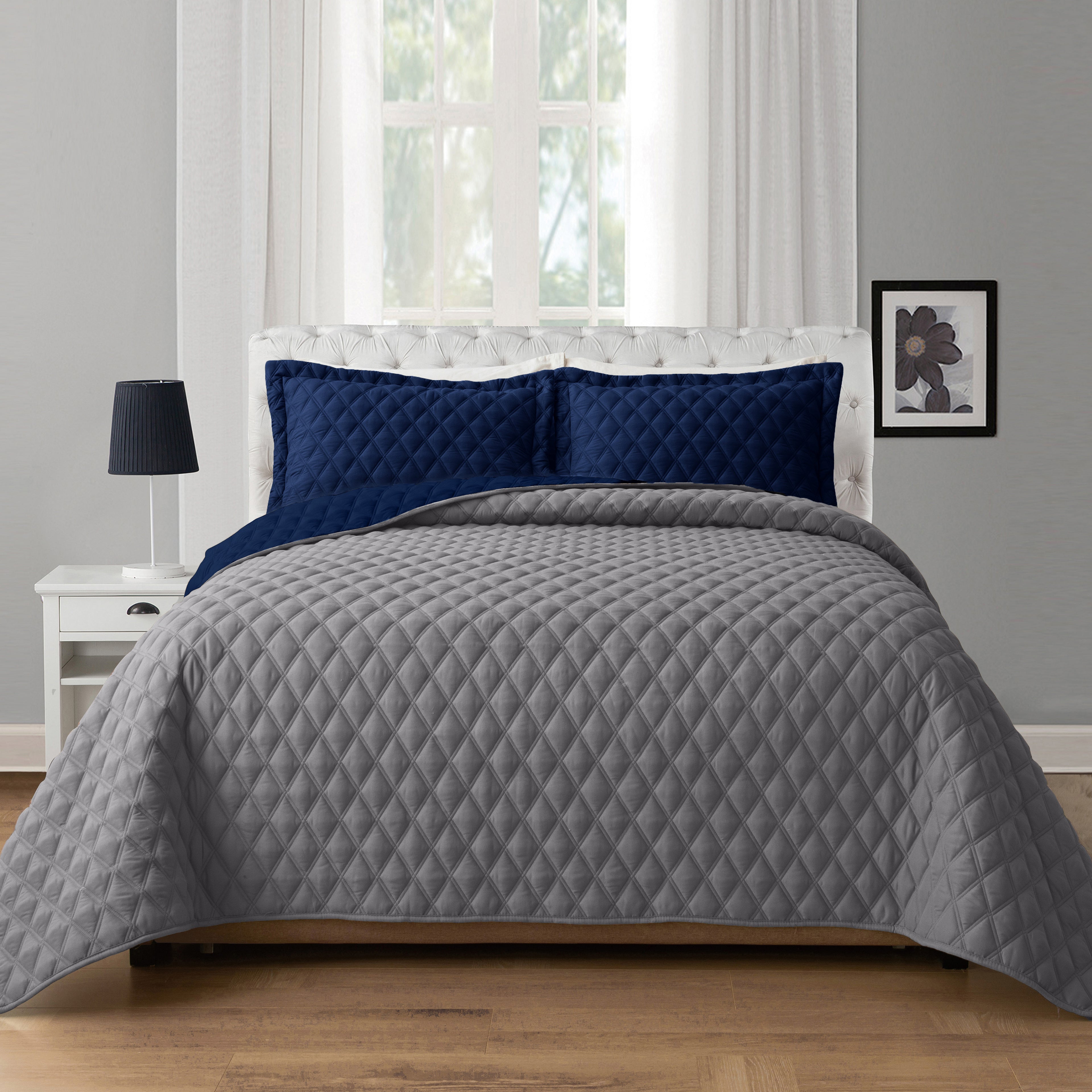 3-Piece Diamond Quilted Reversible Bedspread Coverlet Set