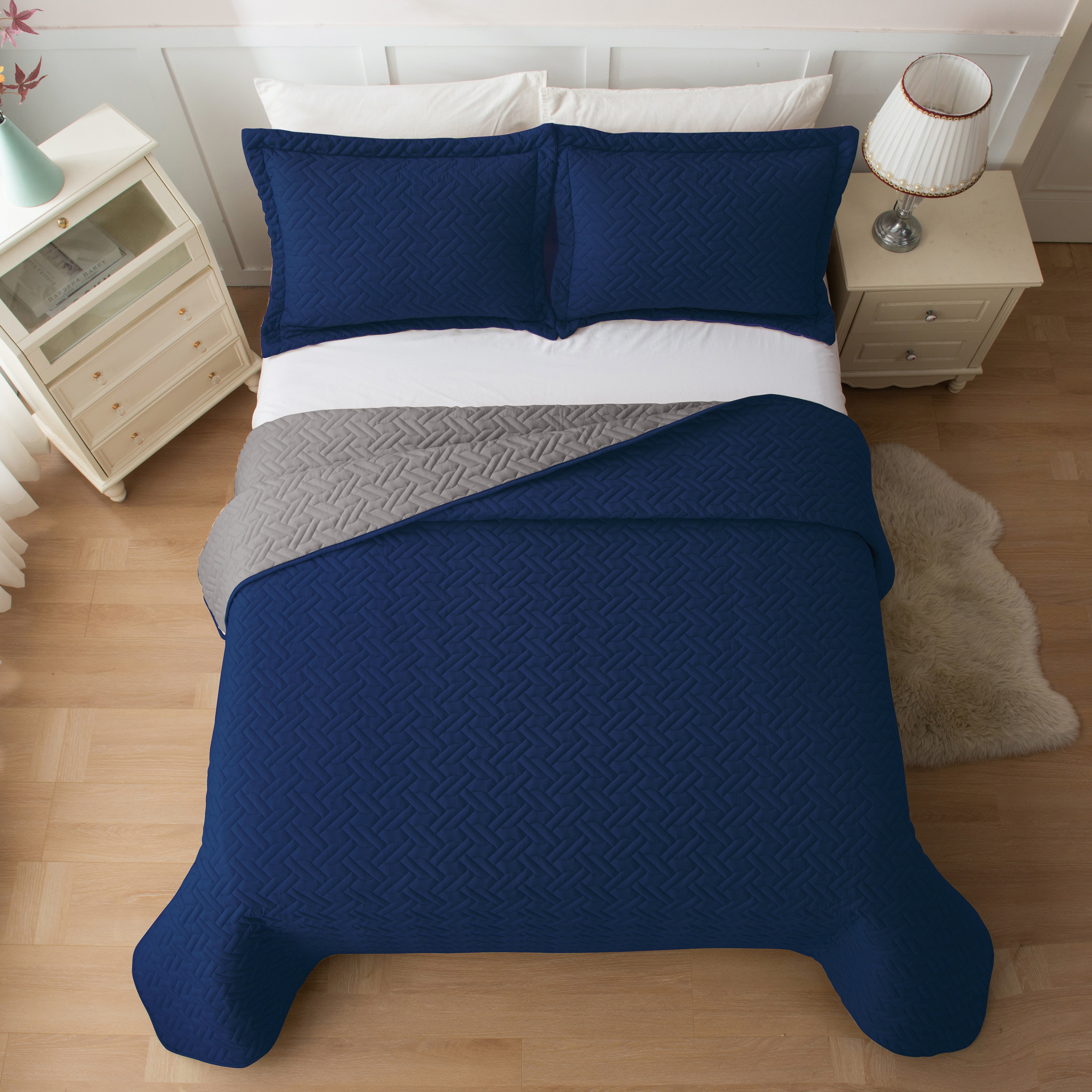 3-Piece Majestic Quilted Reversible Bedspread Coverlet Set