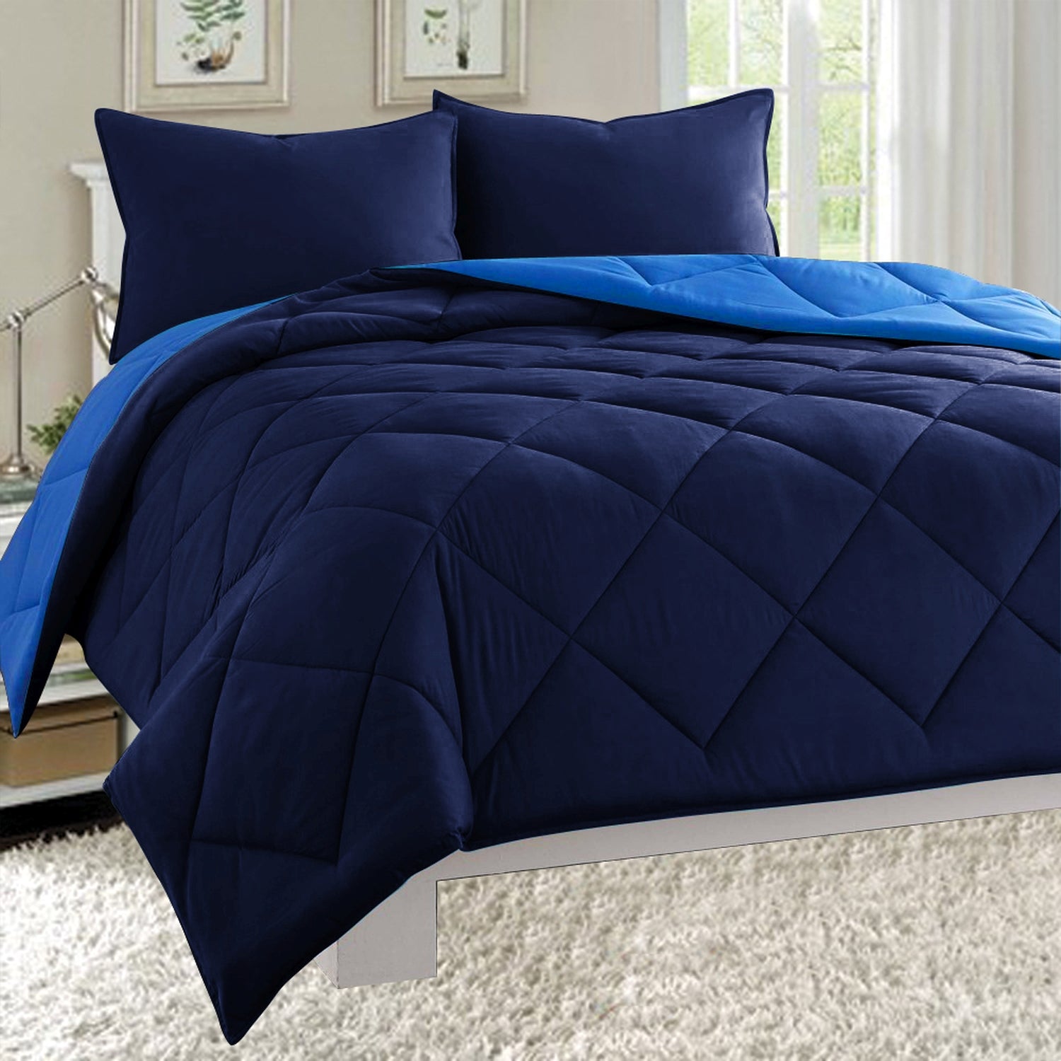 3-Piece Reversible Diamond Stitched Comforter & Shams