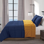 Reversible 3-Piece Box Stitched Comforter & Shams - Duvet Insert with 4 Corner Tabs