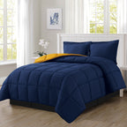Reversible 3-Piece Box Stitched Comforter & Shams - Duvet Insert with 4 Corner Tabs