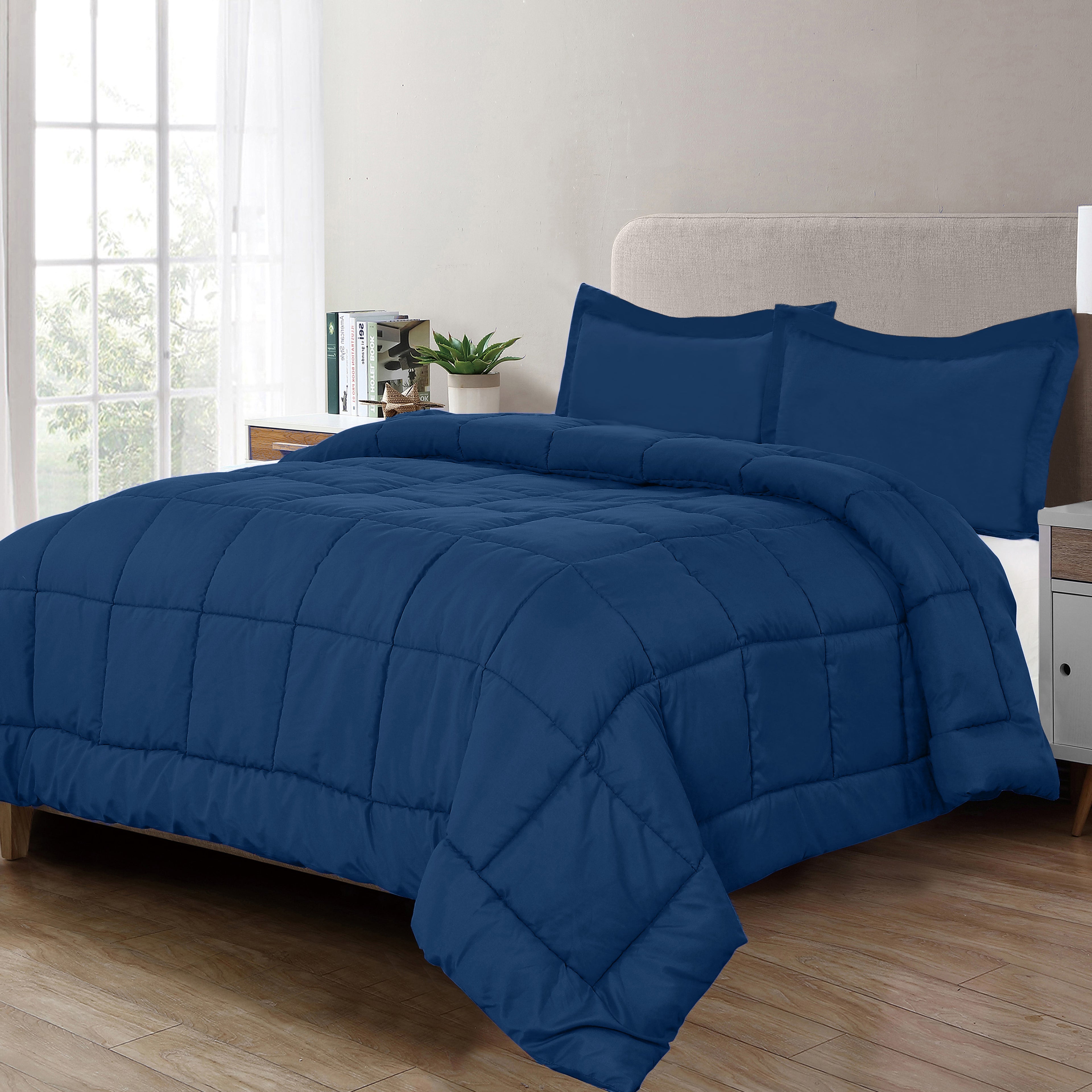 3-Piece Box Stitched Comforter & Shams - Duvet Insert with 4 Corner Tabs