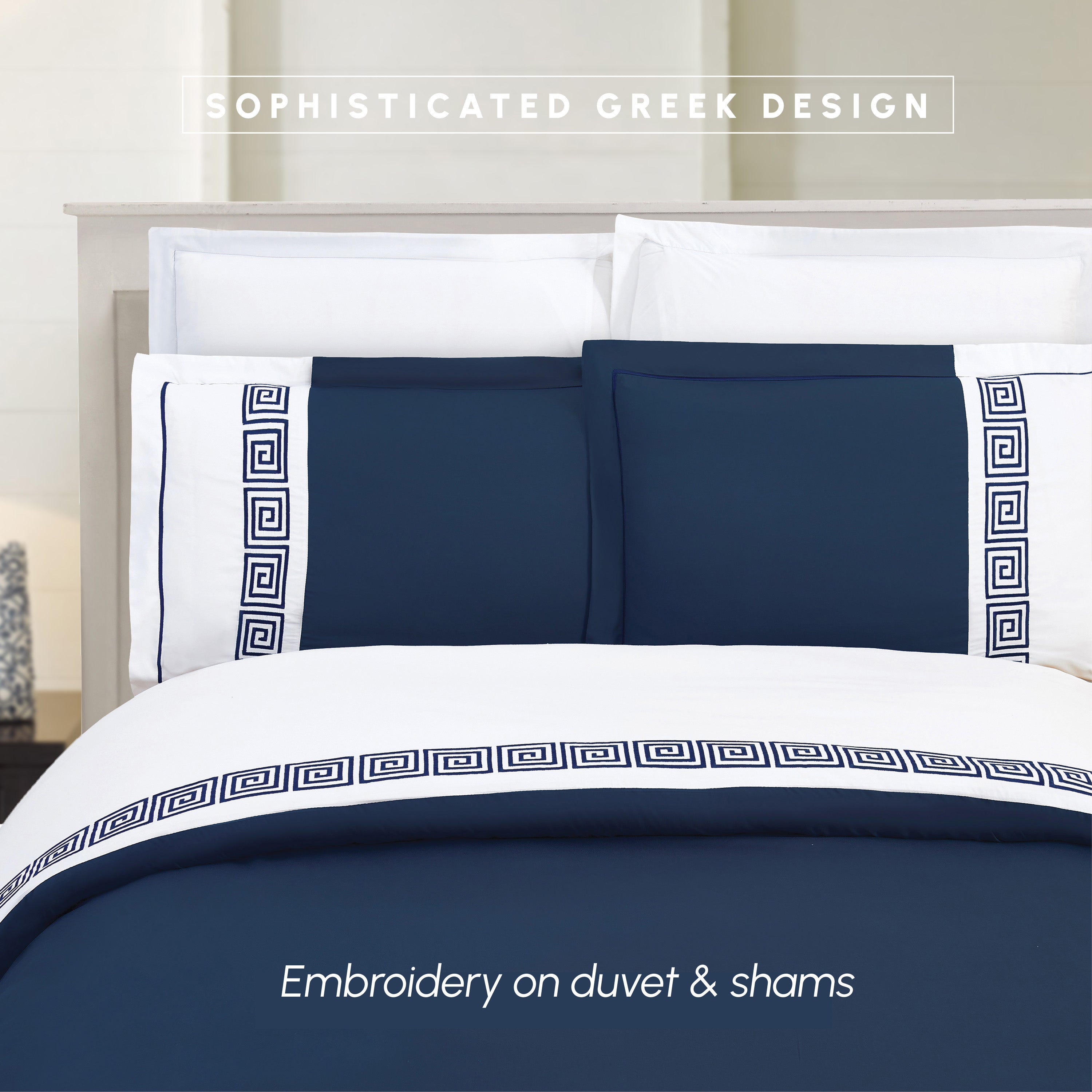 3-Piece Greek Embroidered Duvet Cover Set