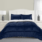 3-Piece Micro-Suede Reversible Sherpa - Solid Color Design Comforter Set