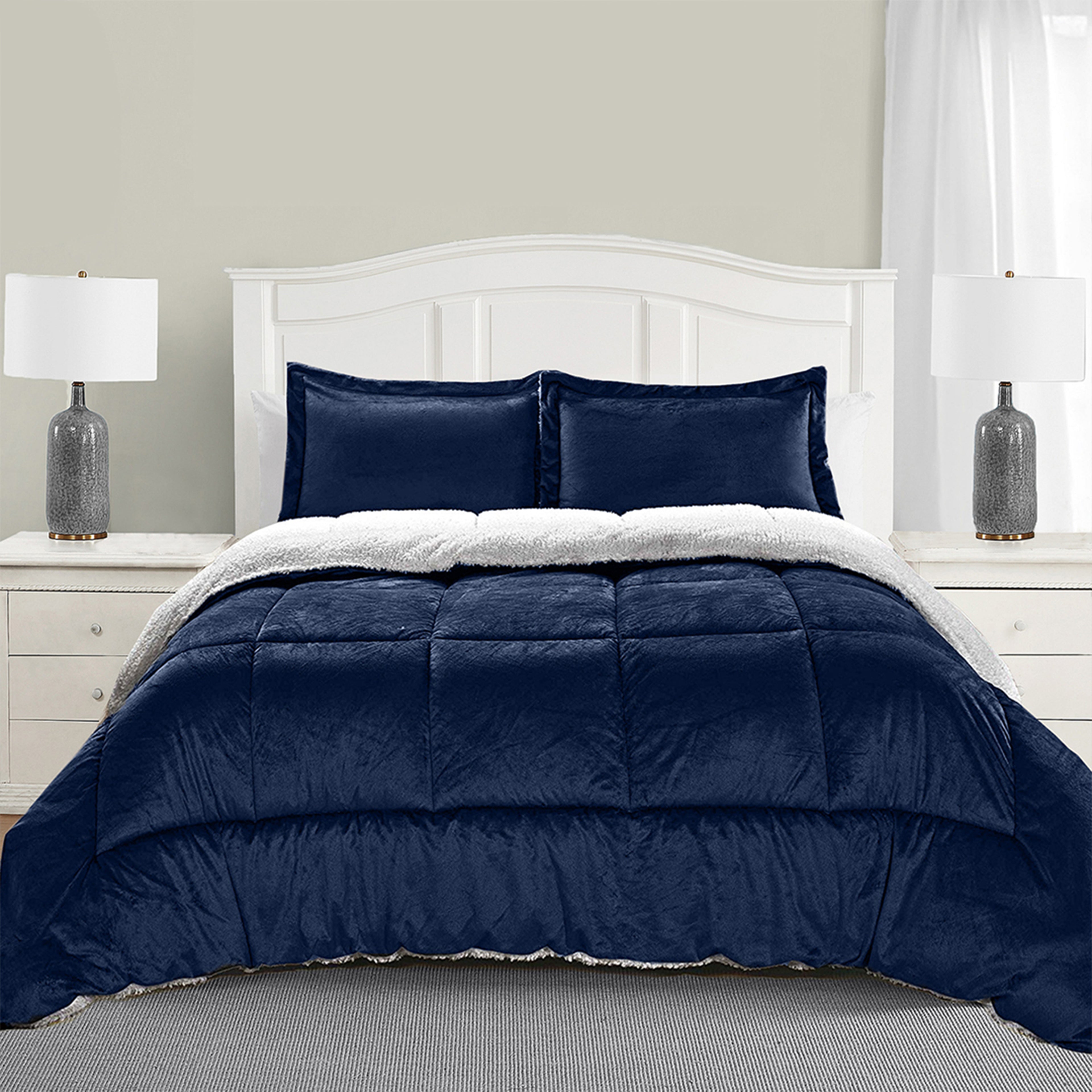 3-Piece Micro-Suede Reversible Sherpa - Solid Color Design Comforter Set